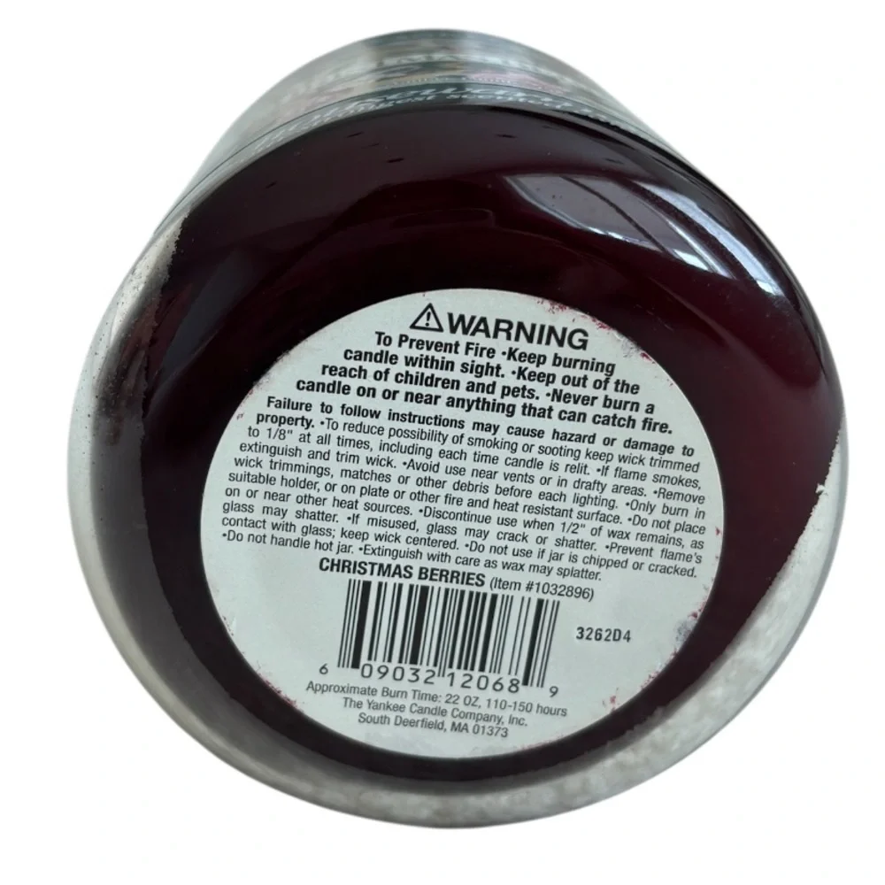 Yankee Candle Jar Christmas Berries Vintage Black Band Burgundy Deep Red 22 Oz